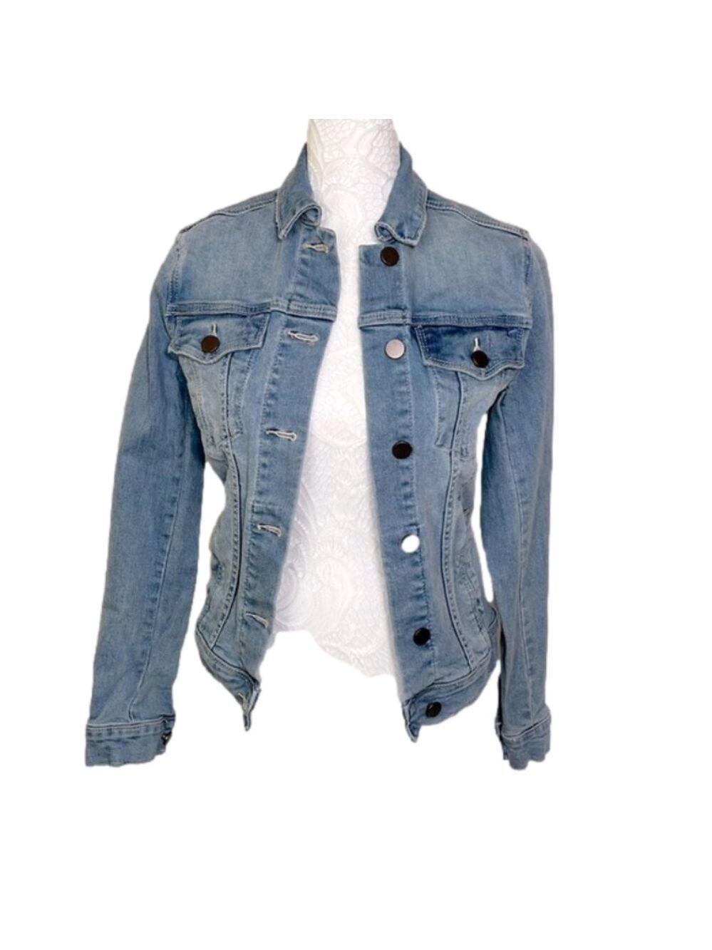 Bp Nordstrom Women’s Classic Light Blue Distressed Denim Jean Jacket -Sz XXSmall